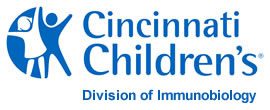 A blue and white logo for cincinnati children 's hospital.