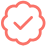 A red check mark in the middle of a green background.