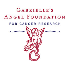 gabrielles-angel-foundation A red and white logo of the gabrielle 's angel foundation for cancer research.